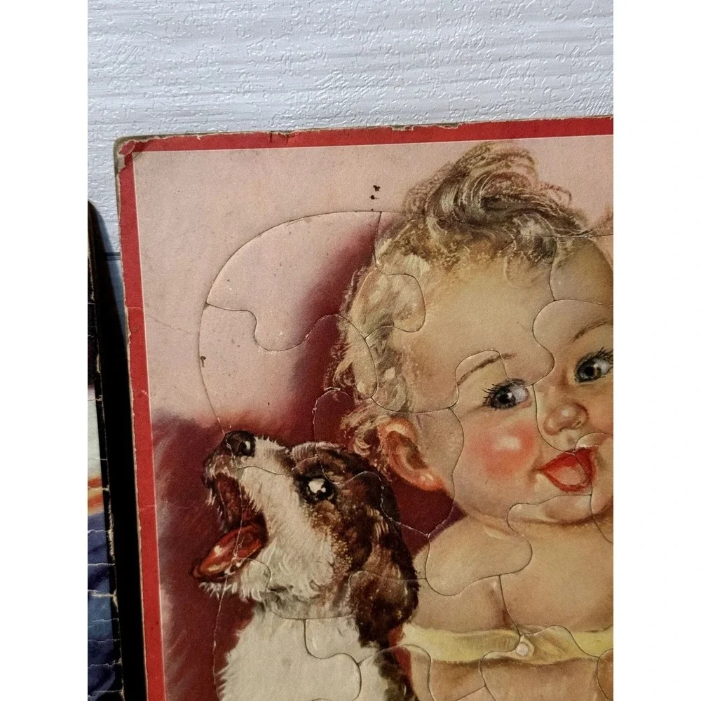 Vintage Bedtime Prayer & Charlotte Becker Baby Puppy Cardboard Tray Puzzles Set